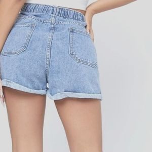Husky retro elastic waist light wash jean shorts